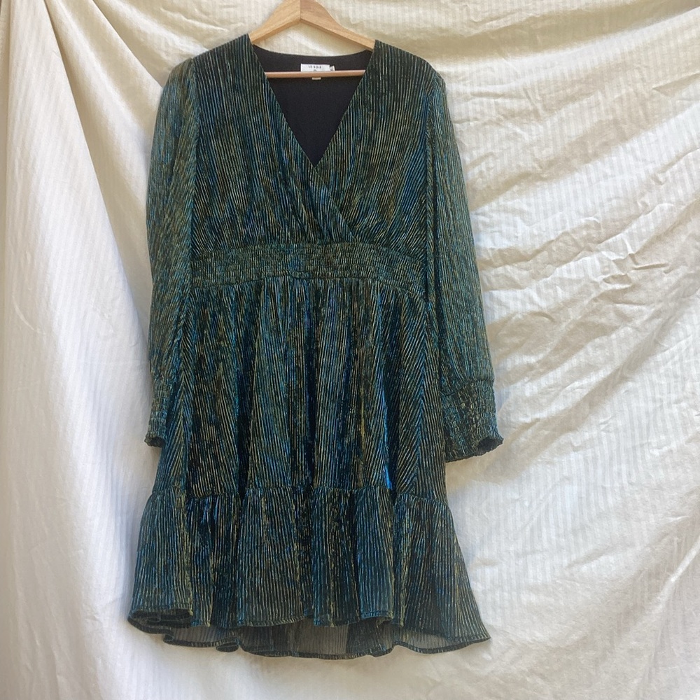 Le Soir by Molly Bracken Chic Striped Shiny Long Sleeve Dress, size XL